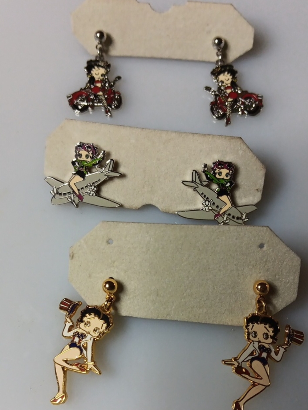 Betty Boop Earrings Trio with Red, Green, Pink and Gold Accents